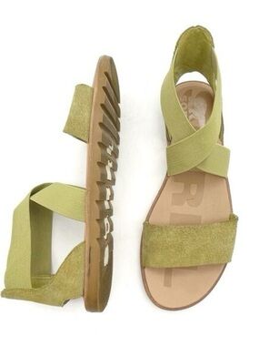 Sorel Ella II Sandals Olive Green Suede Elastic Strap Women’s Size 7.5 Summer